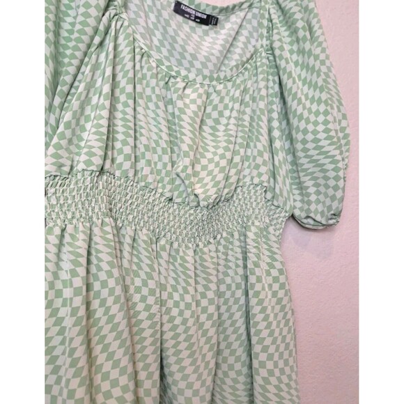 Fashion Union ASOS Plus Checkerboard Smocked Waist Blouse Puff Sleeve Size 20 - Picture 4 of 11